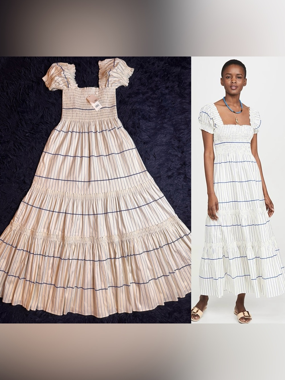 Tory Burch White Midi Dress with Blue Stripes
